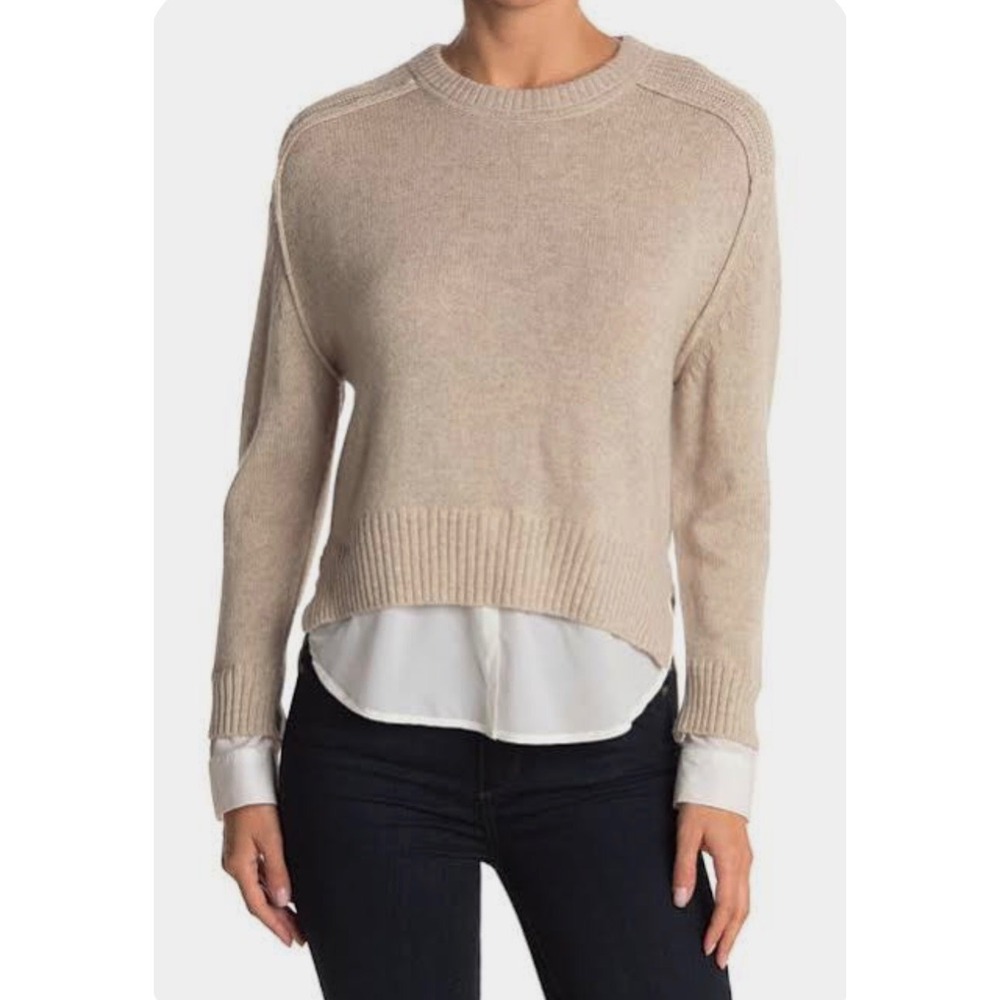 Brochu Walker Eton Wool Cashmere Layered Look Sweater Womens Small Beige Knit